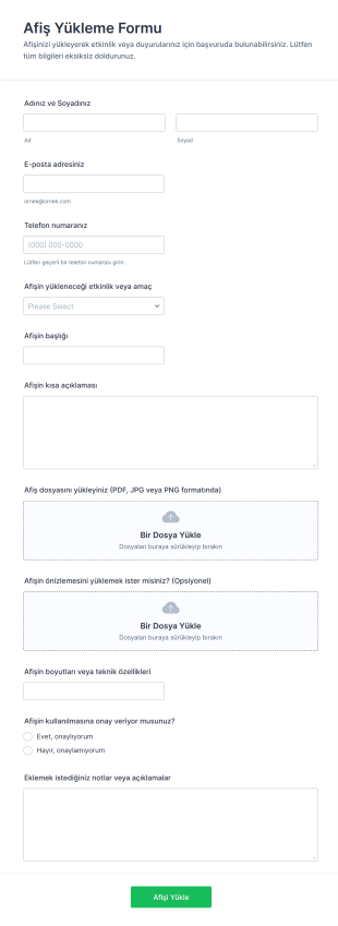 Afiş Yükleme Form Şablonu
