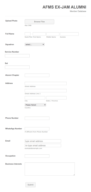Afms Ex Jam Alumni Member Database Form Template