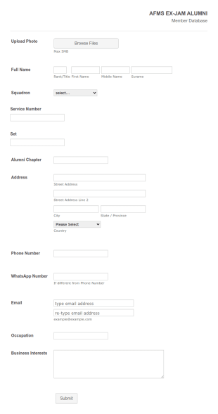 Afms Ex Jam Alumni Member Database Form Template