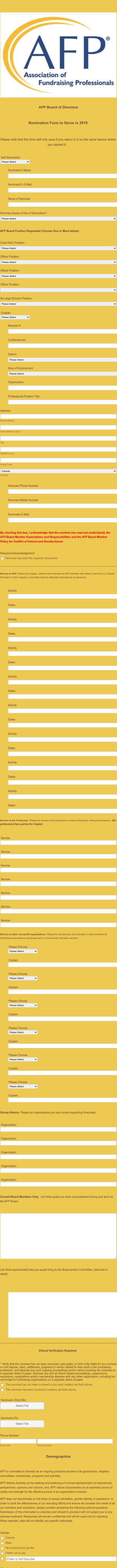 AFP 2020 Board Of Directors Nominations Form Template