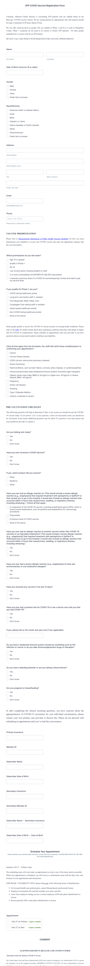AFP COVID Vaccine Registration Form Feb 27 Form Template