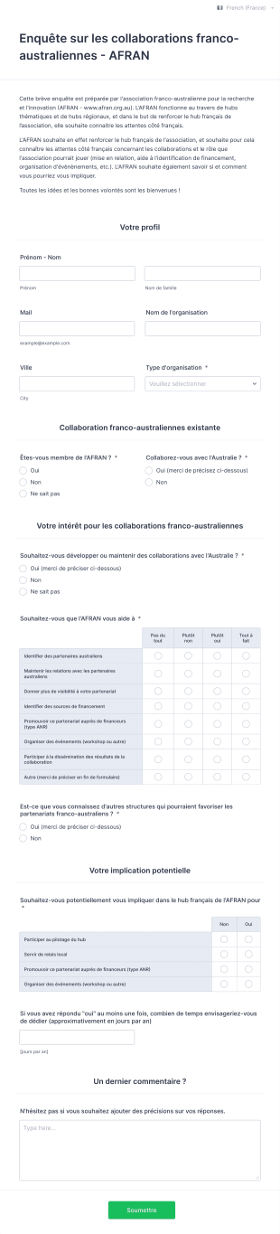 AFRAN_enquete_France Form Template