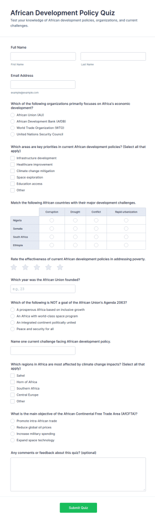 African Development Policy Quiz Form Template