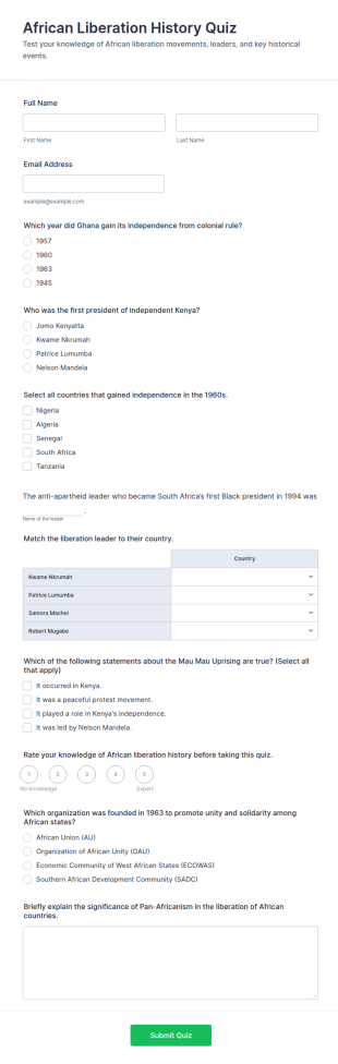 African Liberation History Quiz Form Template