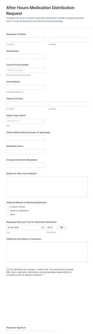After Hours Medication Distribution Request Form Template