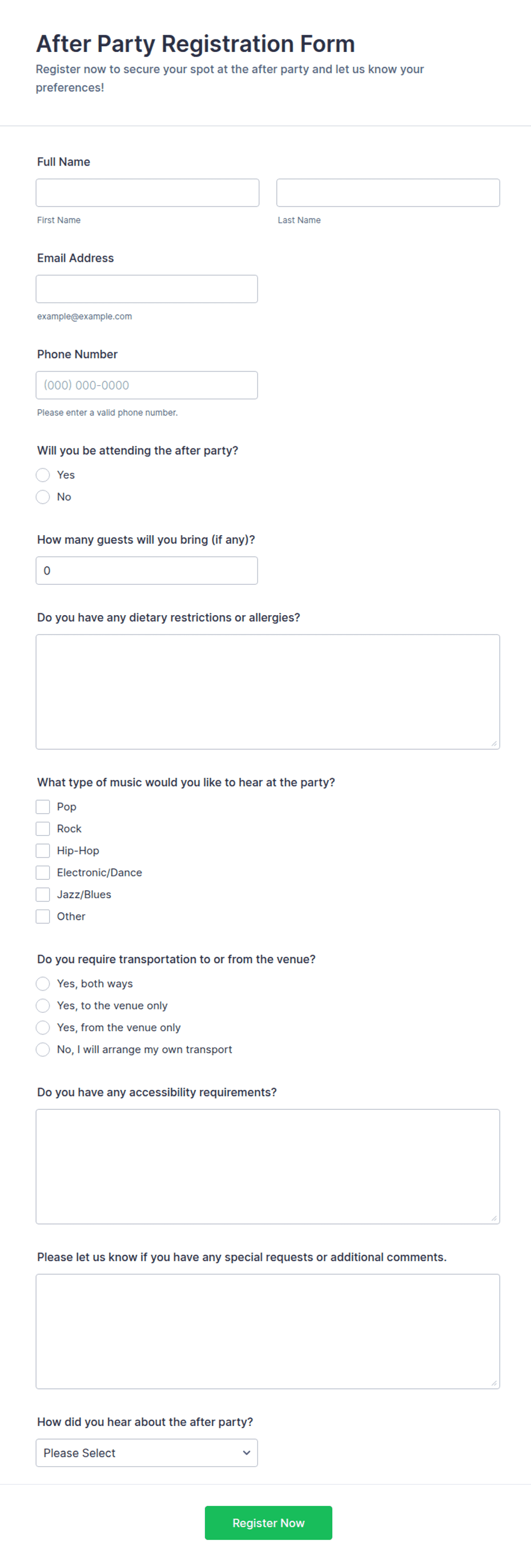 After Party Registration Form Template | Jotform