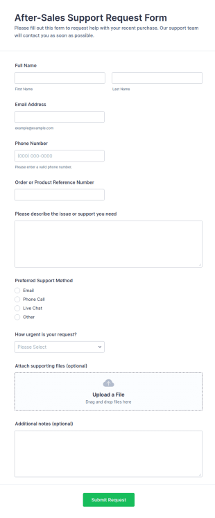 After Sales Support Request Form Template