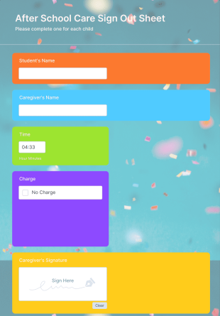 After School Care Sign Out Sheet Form Template