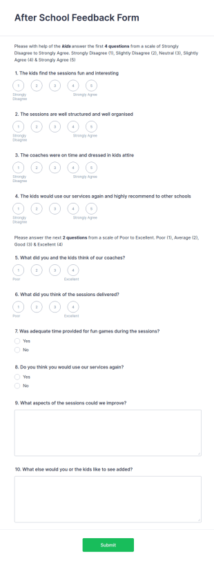 After School Feedback Form Template