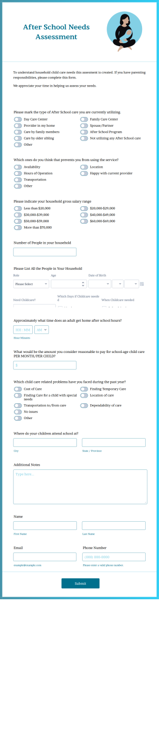 After School Needs Assessment Form Template