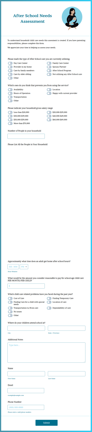 After School Needs Assessment Form Template