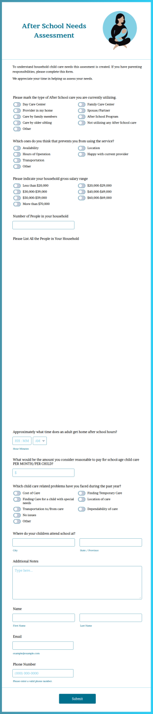 After School Needs Assessment Form Template