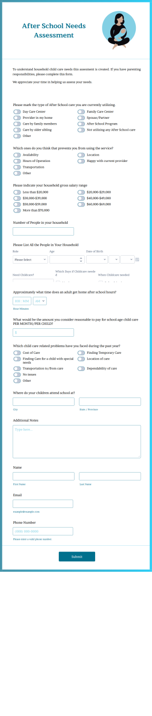 After School Needs Assessment Form Template