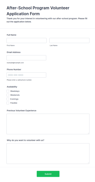 After School Program Volunteer Application Form Template