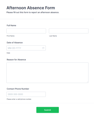 Afternoon Absence Form Template