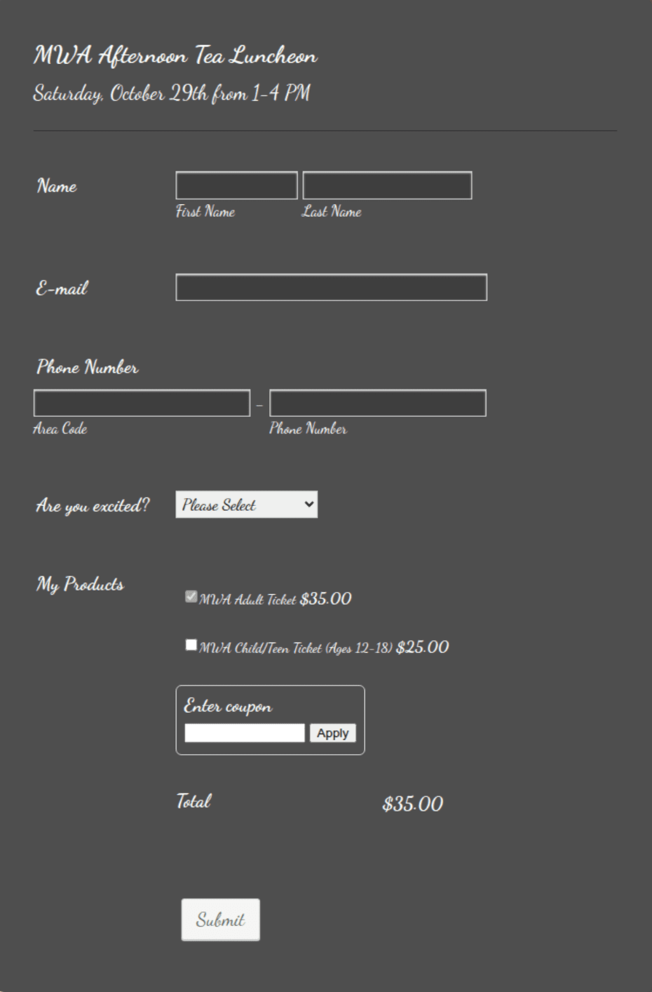 Afternoon Tea Luncheon Form Template | Jotform