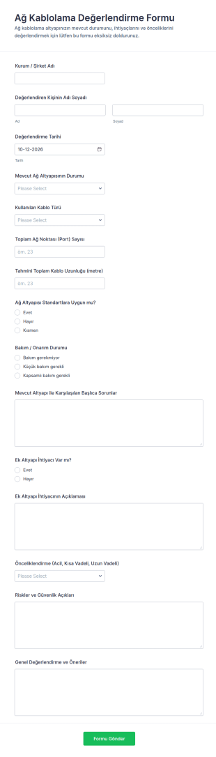 Ağ Kablolama Değerlendirme Form Şablonu