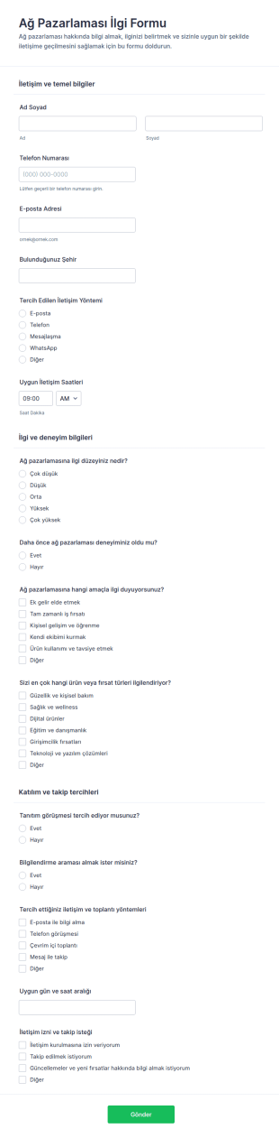 Ağ Pazarlama İlgi Form Şablonu