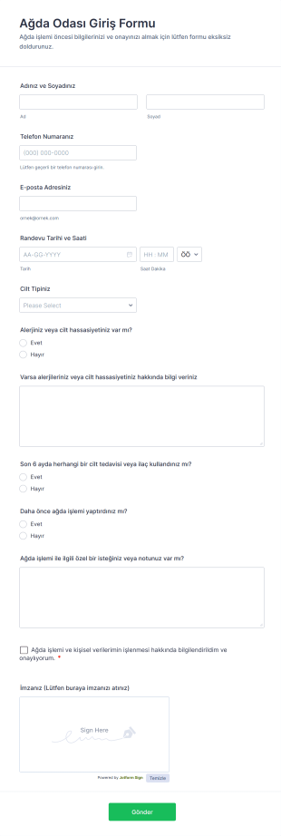 Ağda Odası Giriş Form Şablonu