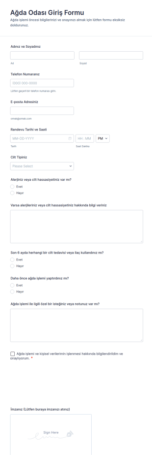 Ağda Odası Giriş Form Şablonu