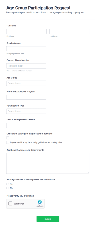 Age Group Participation Request Form Template