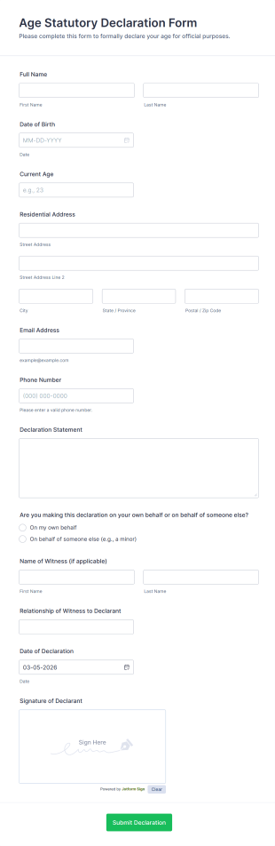 Age Statutory Declaration Form Template