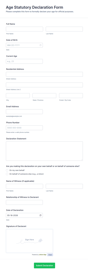 Age Statutory Declaration Form Template