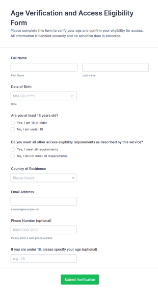 Age Verification And Access Eligibility Form Template