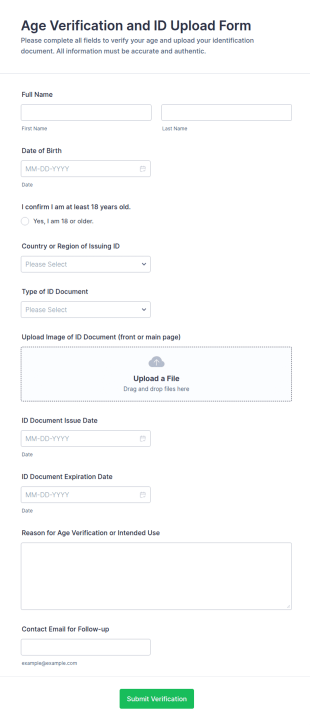 Age Verification And ID Upload Form Template