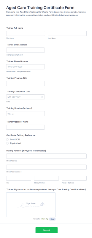 Aged Care Training Certificate Form Template