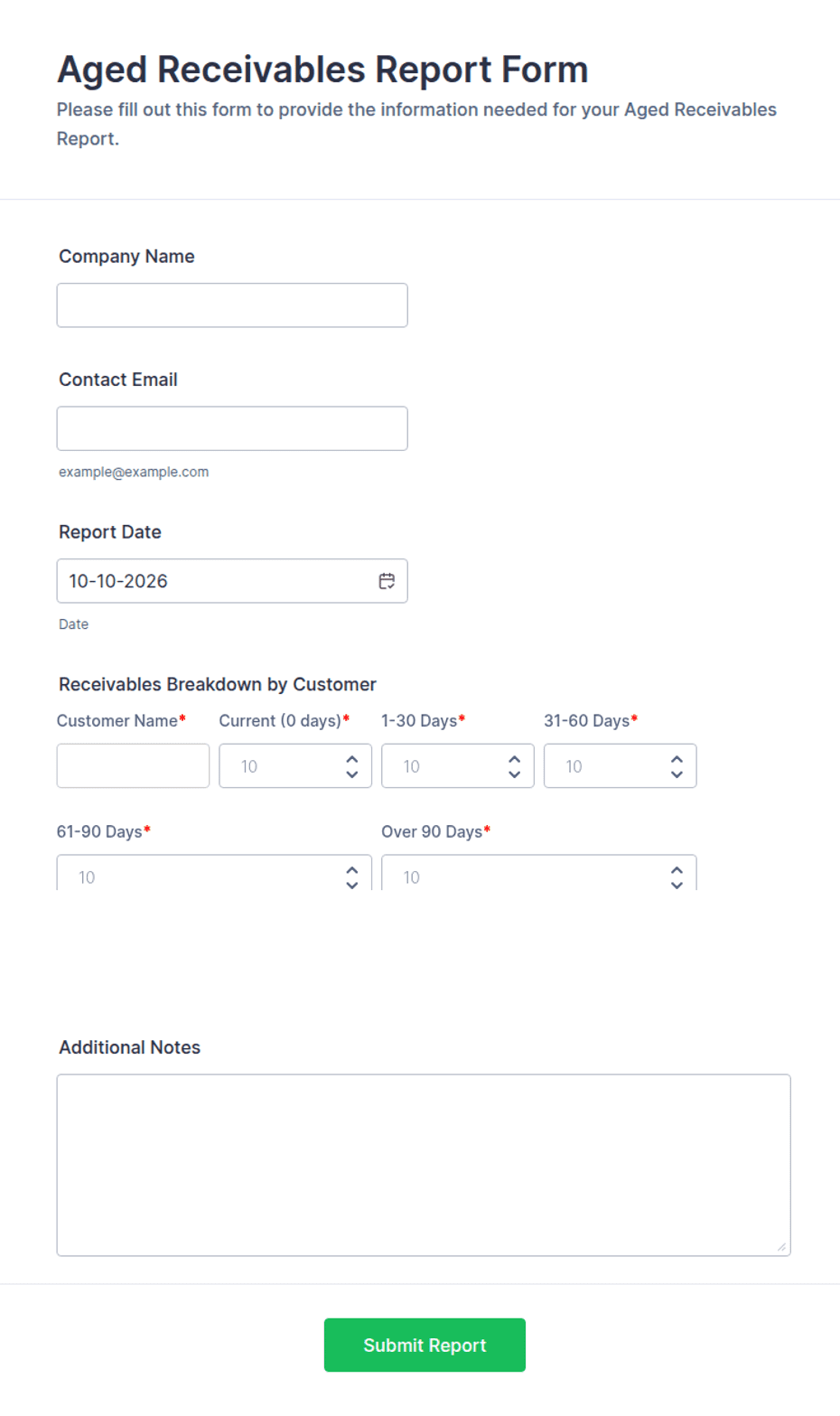 Aged Receivables Report Form Template | Jotform