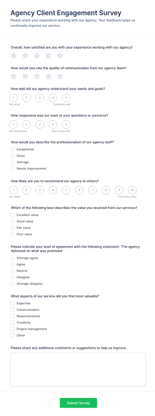 Agency Client Engagement Survey Form Template