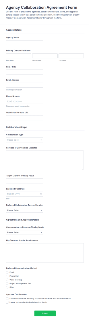 Agency Collaboration Agreement Form Template