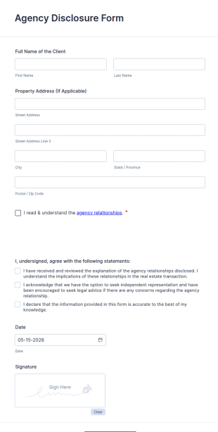 Agency Disclosure Form Template