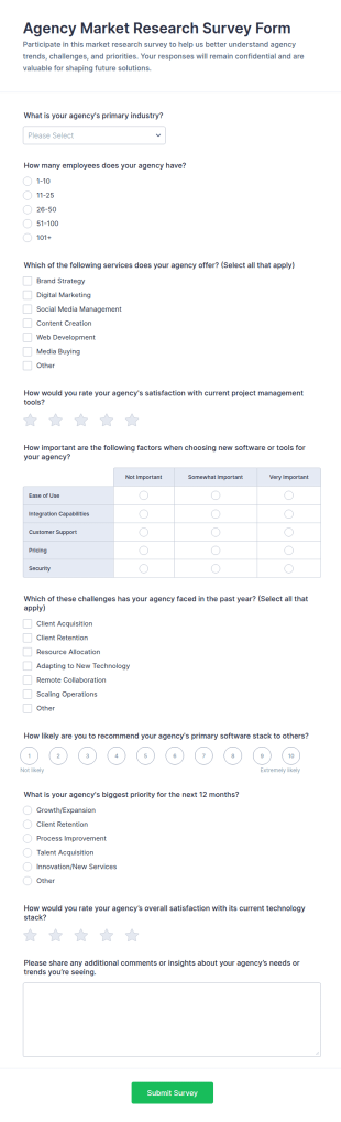 Agency Market Research Survey Form Template