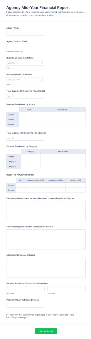 Agency Mid Year Financial Report Form Template