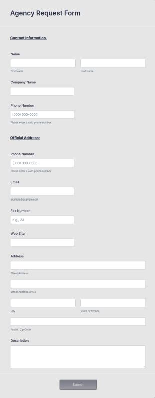 Agency Request Form Template