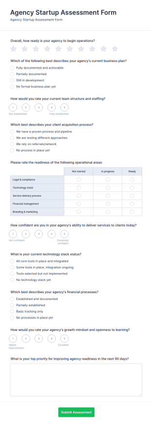 Agency Startup Assessment Form Template