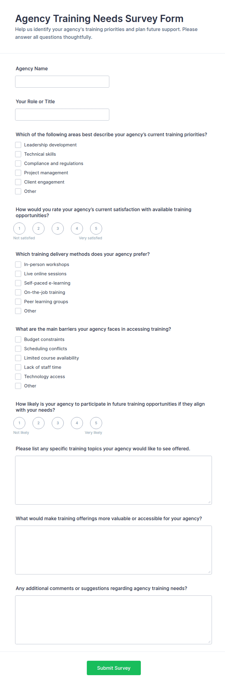 Agency Training Needs Survey Form Template | Jotform
