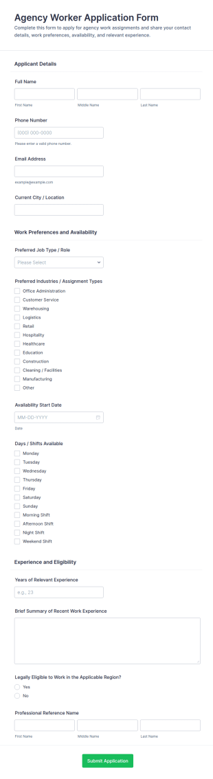 Agency Worker Application Form Template