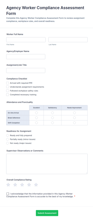 Agency Worker Compliance Assessment Form Template