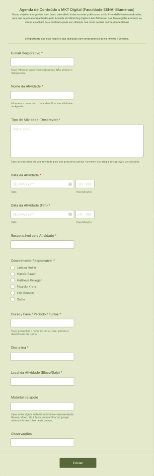 Agenda De Conteúdo X MKT Digital (Faculdade SENAI XXX)
