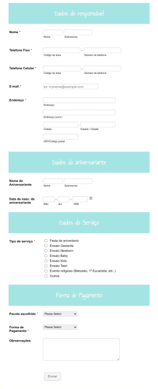 Agendamento Fotográfico Form Template