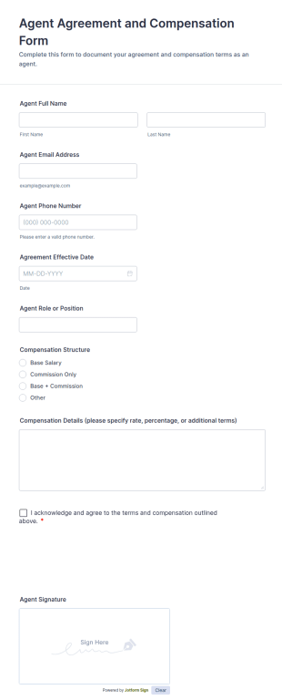 Agent Agreement And Compensation Form Template