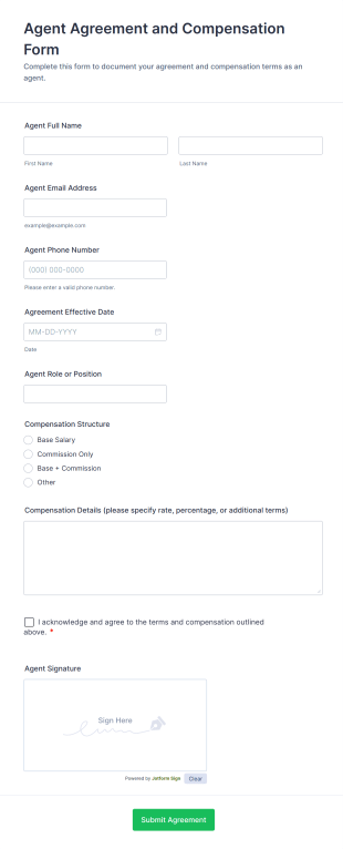 Agent Agreement And Compensation Form Template