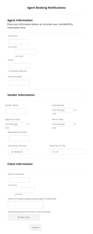 Travel Agent Booking Form Template