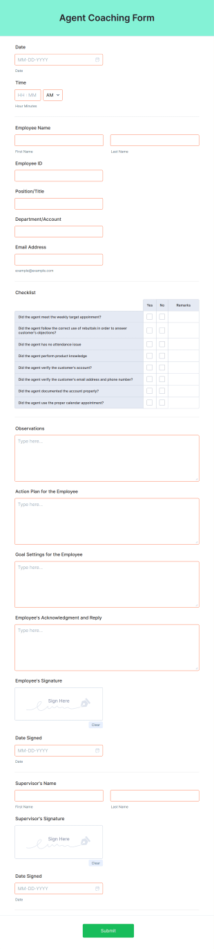 Agent Coaching Form Template