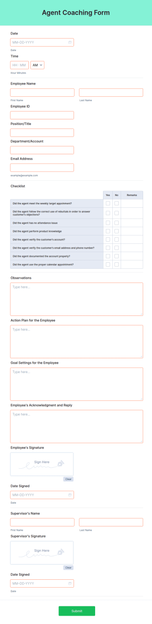 Agent Coaching Form Template