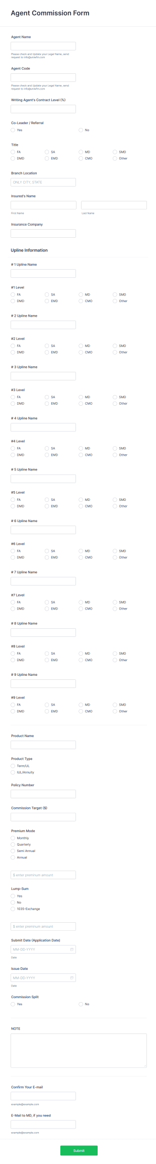 Agent Commission Form Template