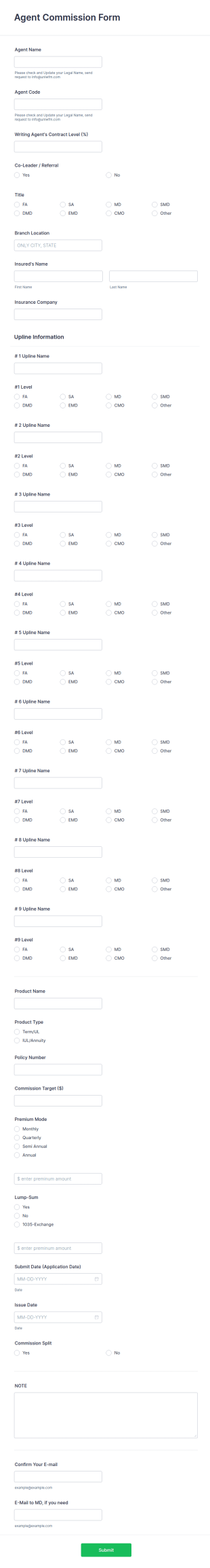 Agent Commission Form Template